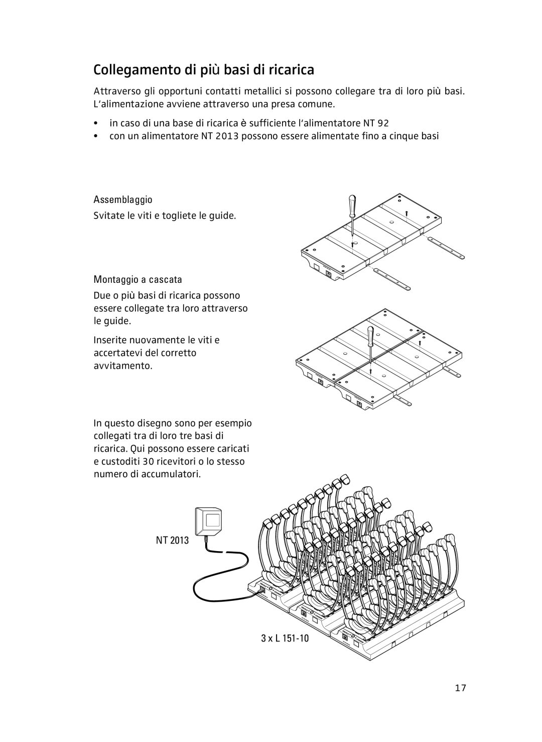 Sennheiser L151-10 manual Collegamento di più basi di ricarica 