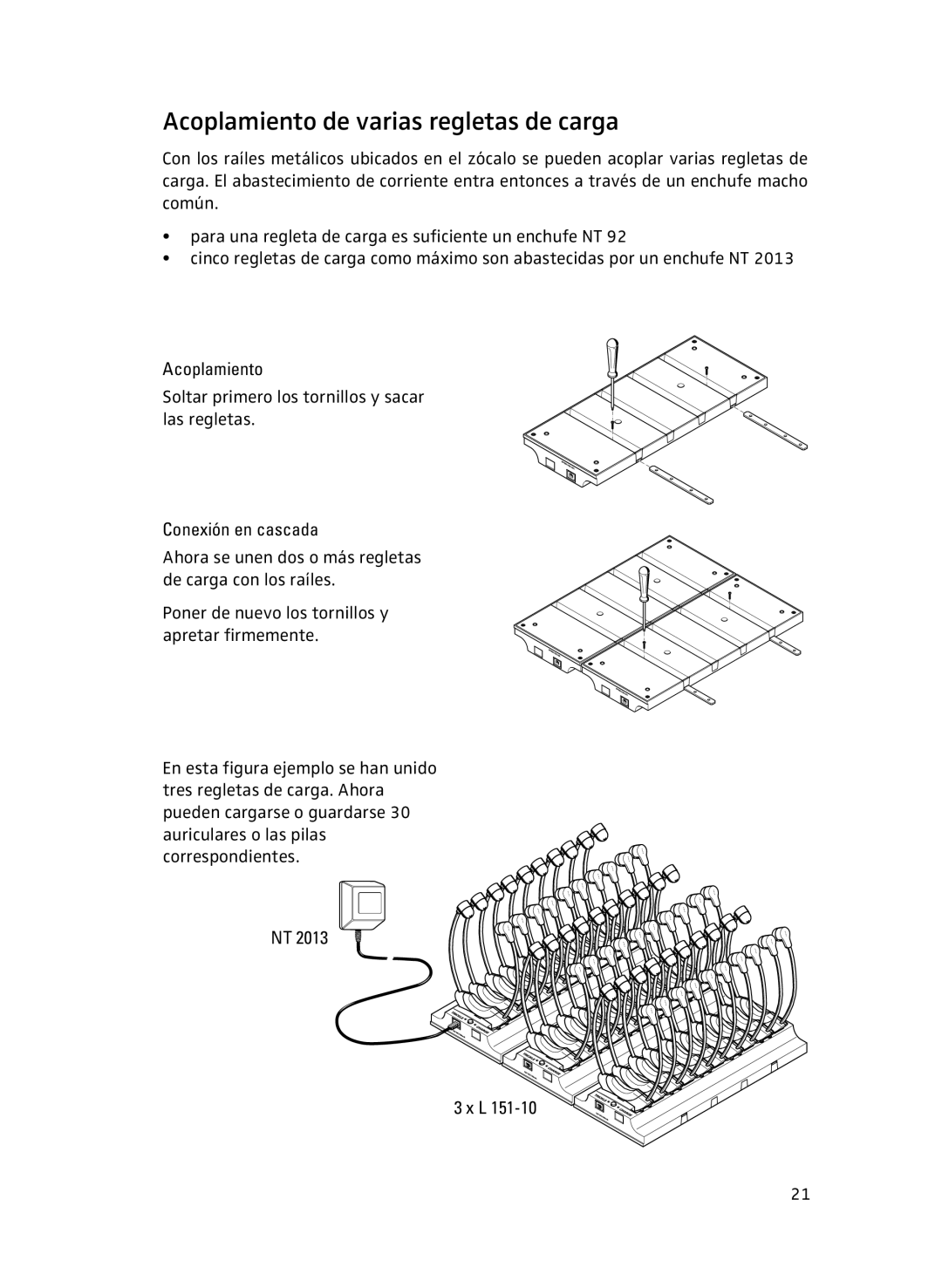 Sennheiser L151-10 manual Acoplamiento de varias regletas de carga 