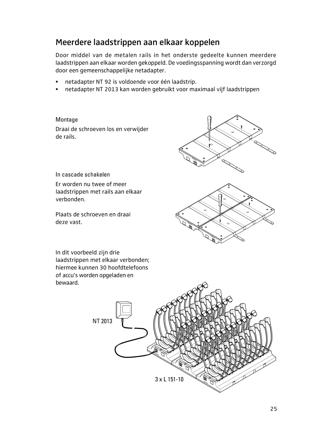 Sennheiser L151-10 manual Meerdere laadstrippen aan elkaar koppelen 