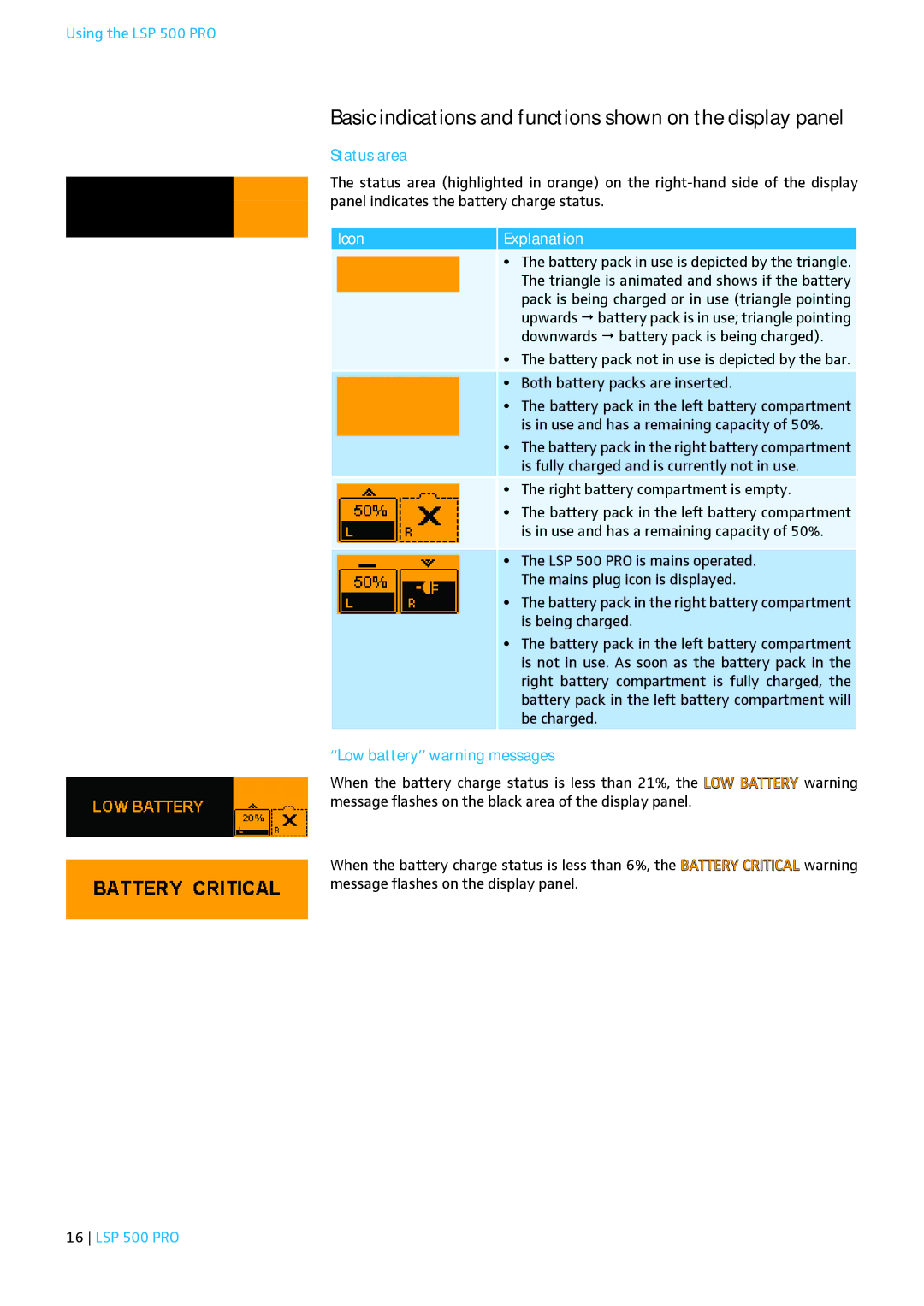 Sennheiser LSP 500 PRO instruction manual Basic indications and functions shown on the display panel, Status area 