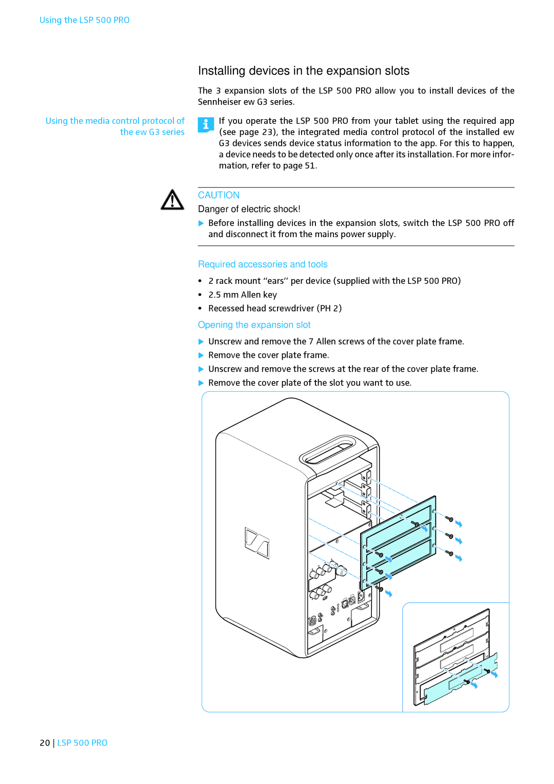 Sennheiser LSP 500 PRO instruction manual Installing devices in the expansion slots, Required accessories and tools 