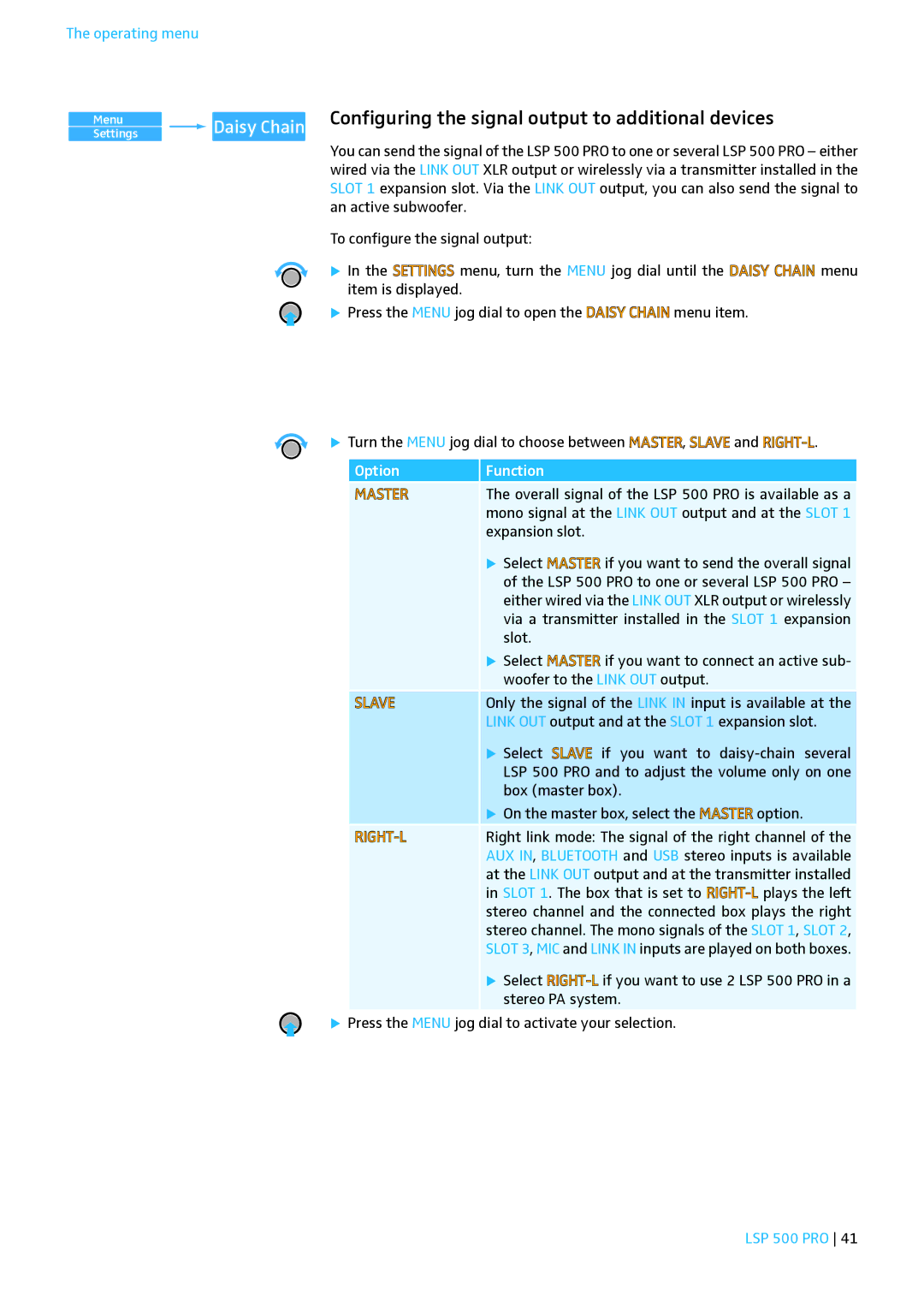 Sennheiser LSP 500 PRO instruction manual Configuring the signal output to additional devices, Master 