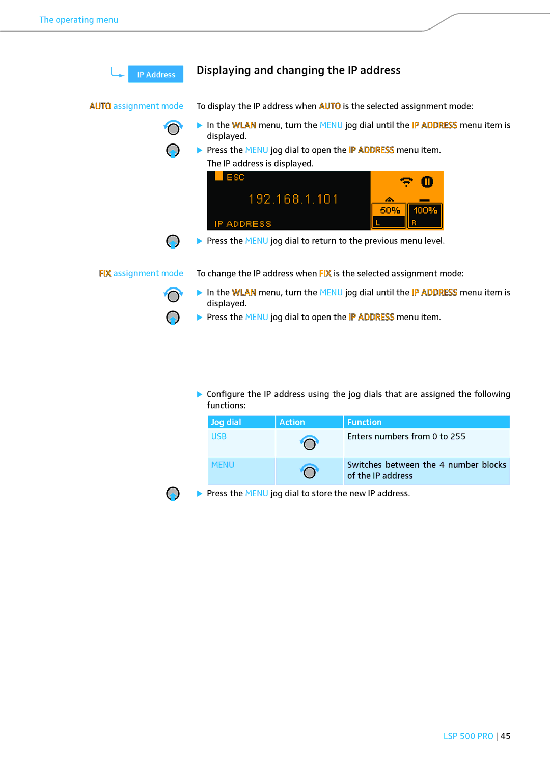 Sennheiser LSP 500 PRO instruction manual Displaying and changing the IP address 