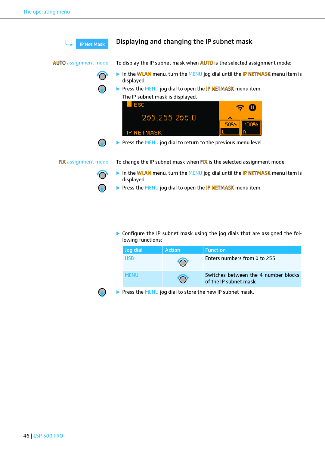 Sennheiser LSP 500 PRO instruction manual Displaying and changing the IP subnet mask 