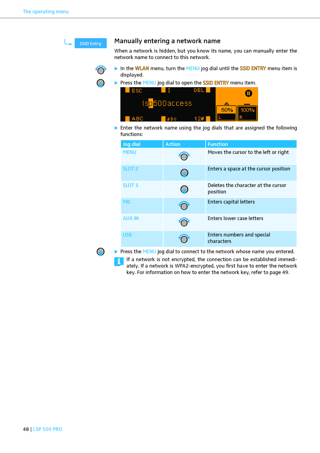 Sennheiser LSP 500 PRO instruction manual Manually entering a network name 