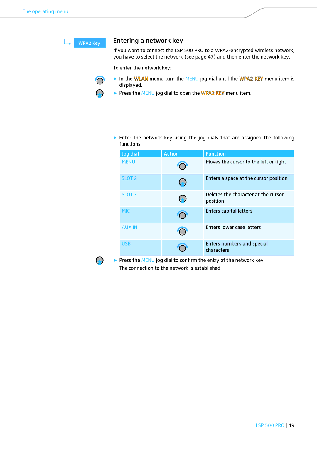 Sennheiser LSP 500 PRO instruction manual Entering a network key 