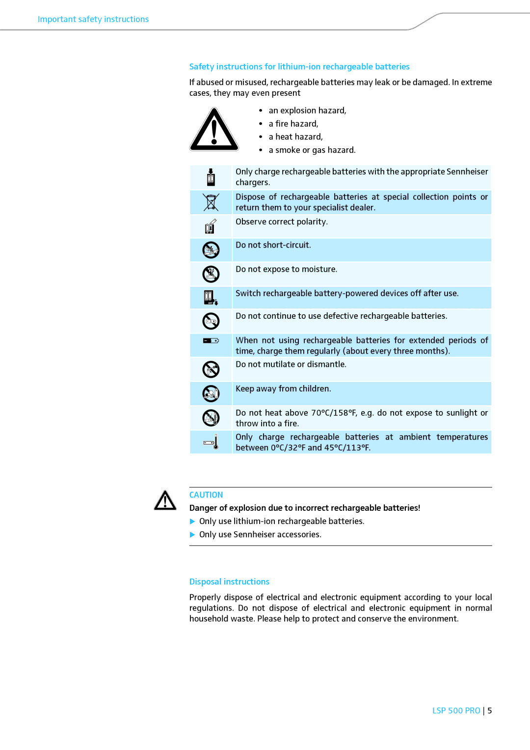 Sennheiser LSP 500 PRO instruction manual Disposal instructions 