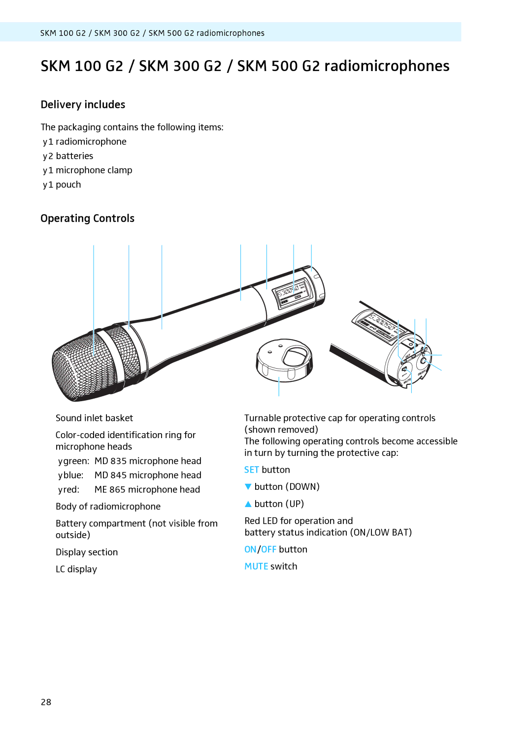 Sennheiser LV308, LV307 manual SKM 100 G2 / SKM 300 G2 / SKM 500 G2 radiomicrophones, Delivery includes 