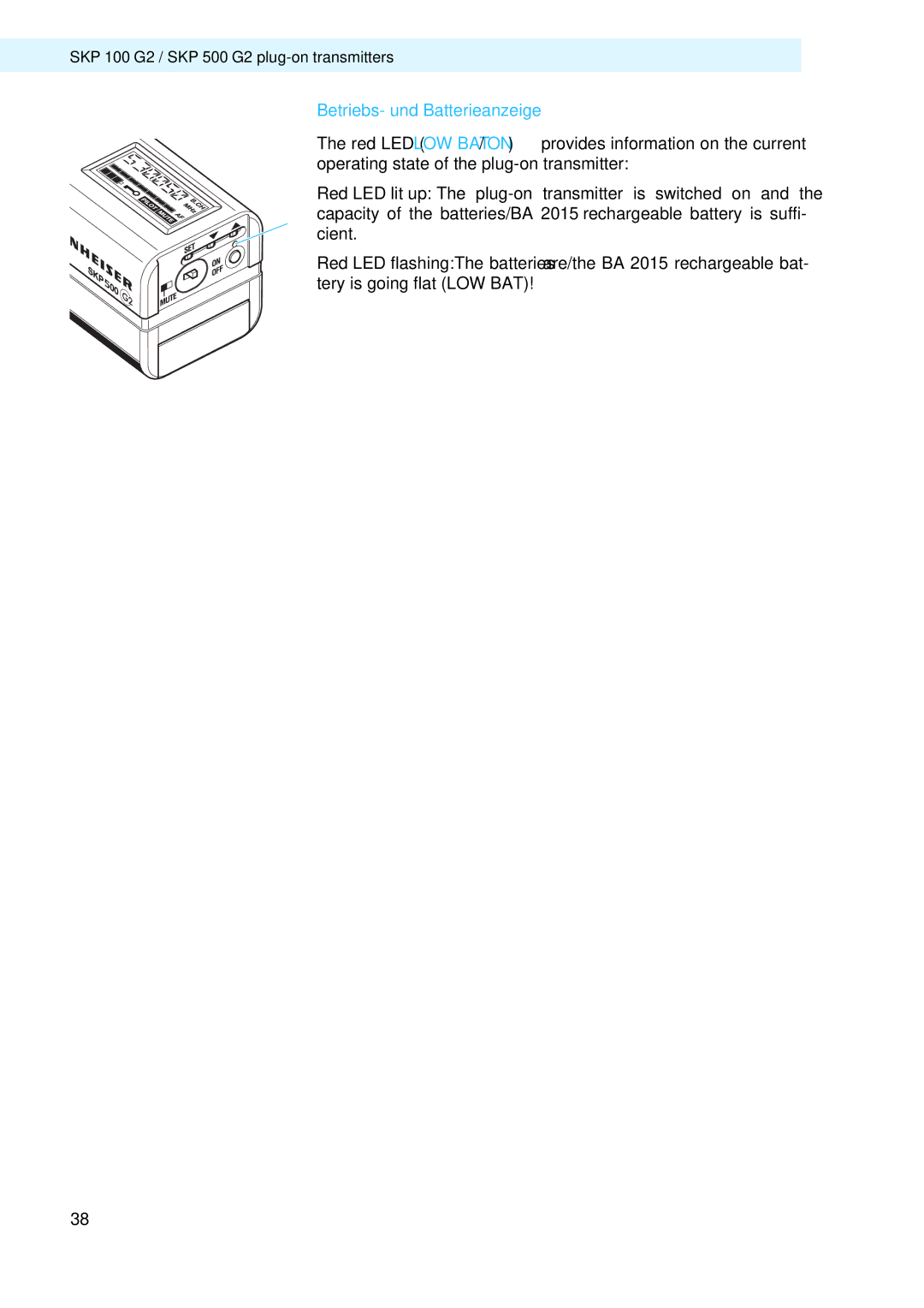 Sennheiser LV308, LV307 manual Betriebs- und Batterieanzeige 