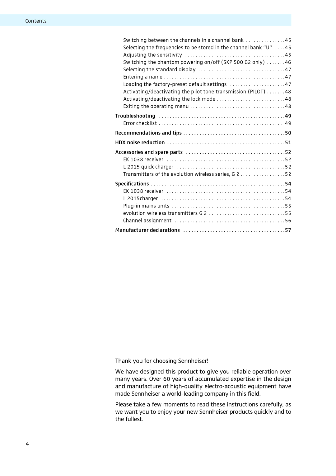 Sennheiser LV308, LV307 manual Thank you for choosing Sennheiser 