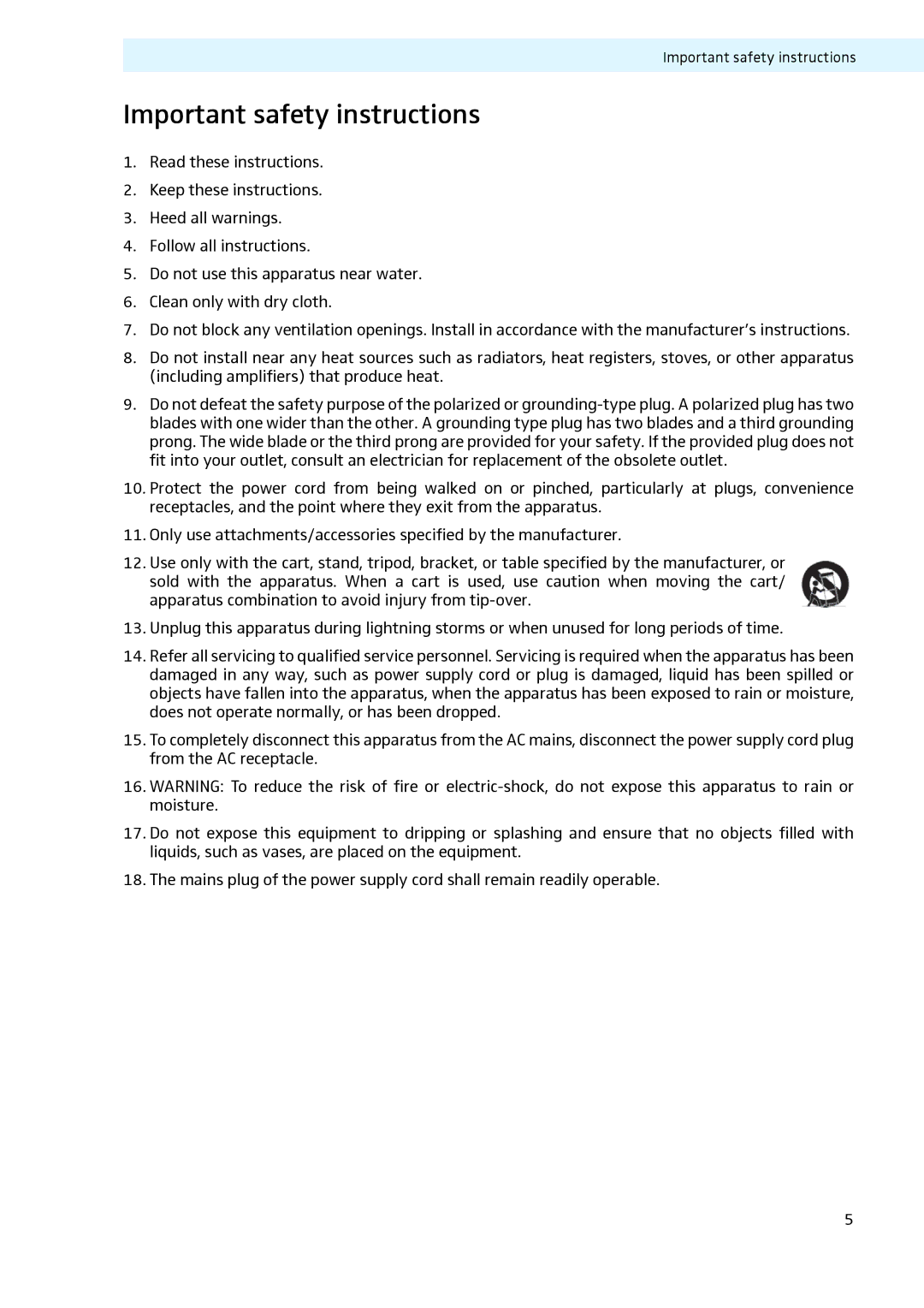 Sennheiser LV307, LV308 manual Important safety instructions 