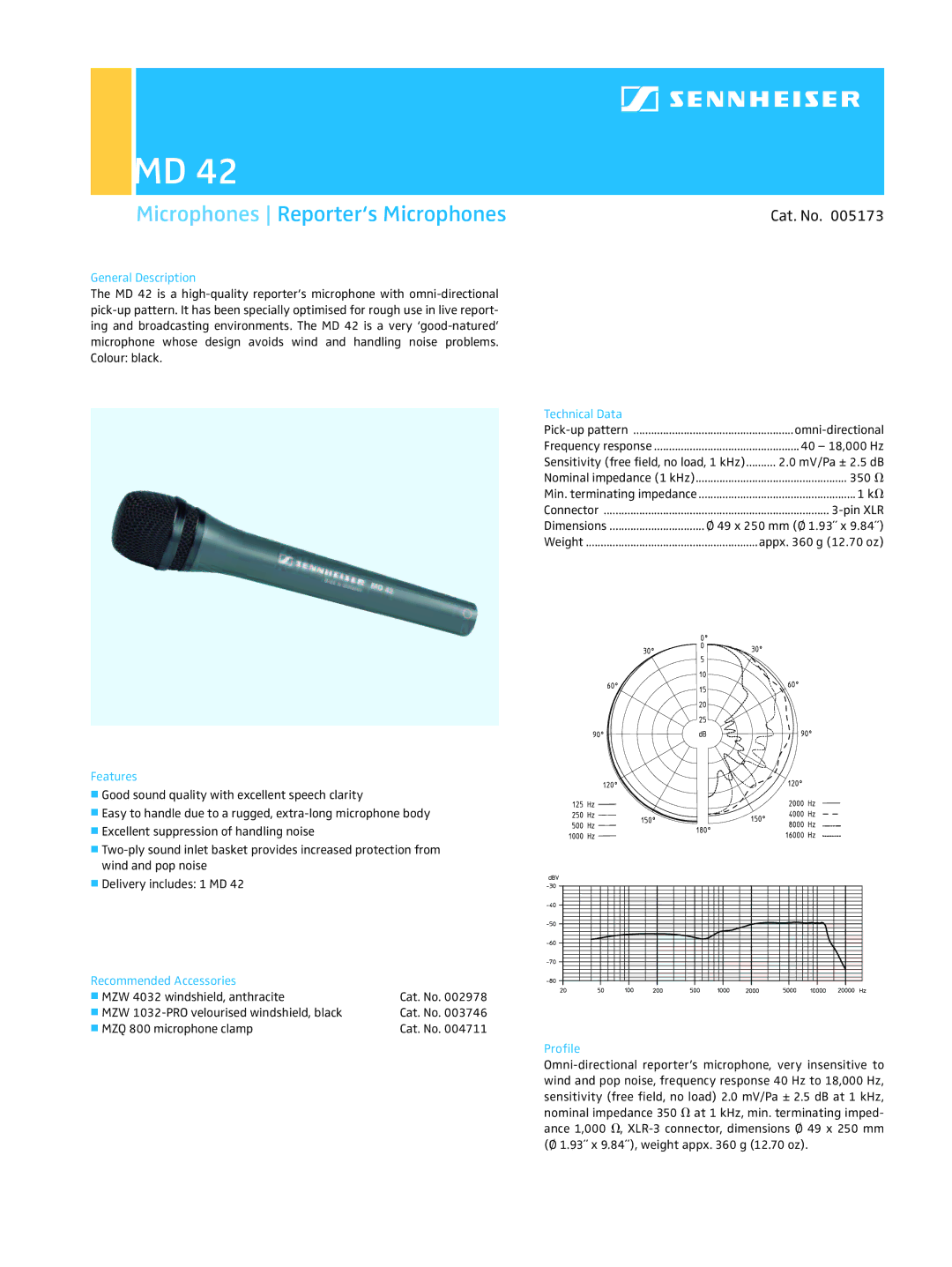 Sennheiser MD 42 dimensions Microphones Reporter‘s Microphones, Cat. No 