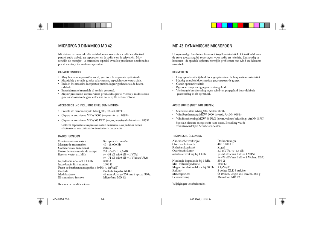 Sennheiser manual MD 42 Dynamische Microfoon 