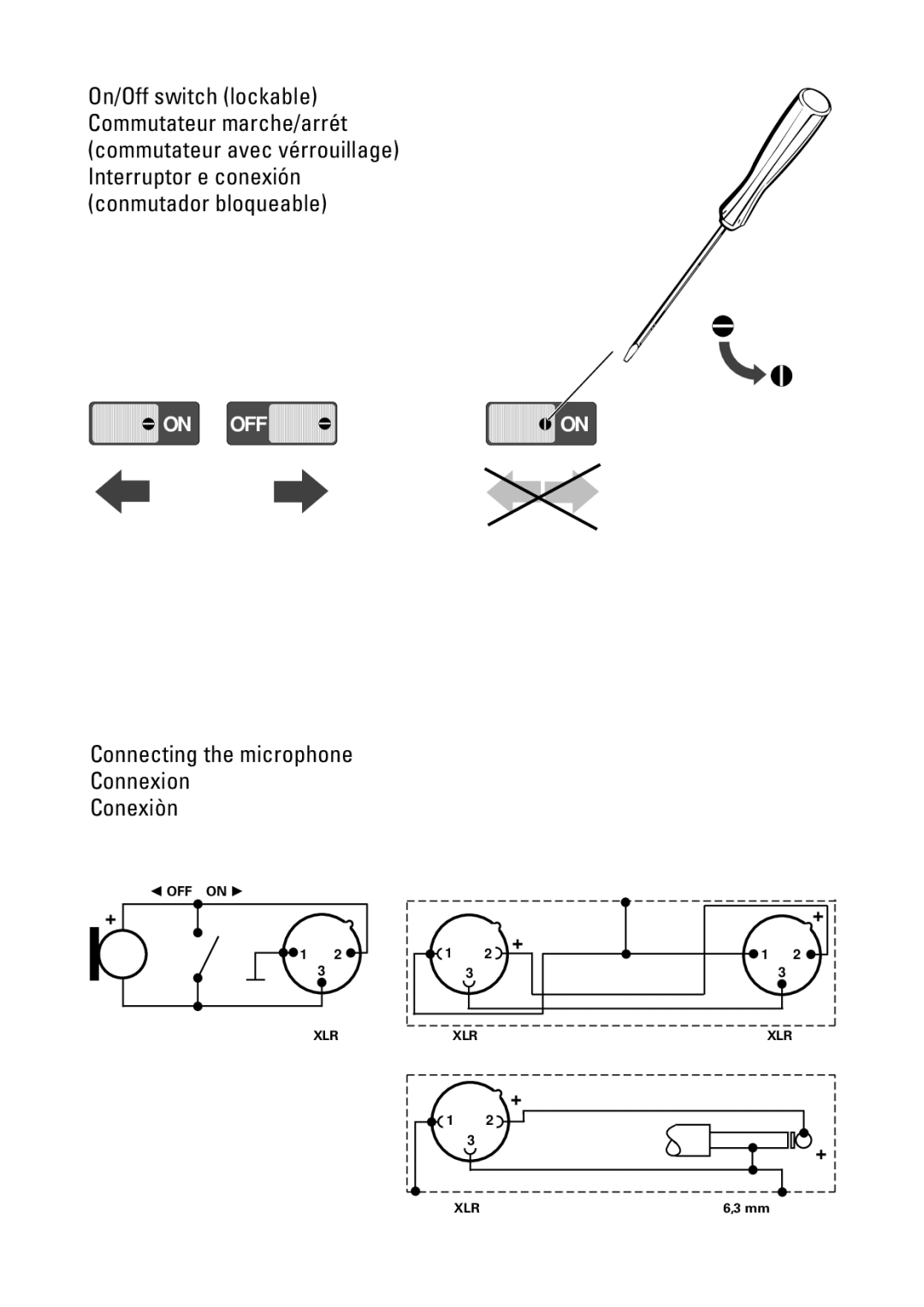 Sennheiser MD 425 manual Connecting the microphone Connexion Conexiòn 