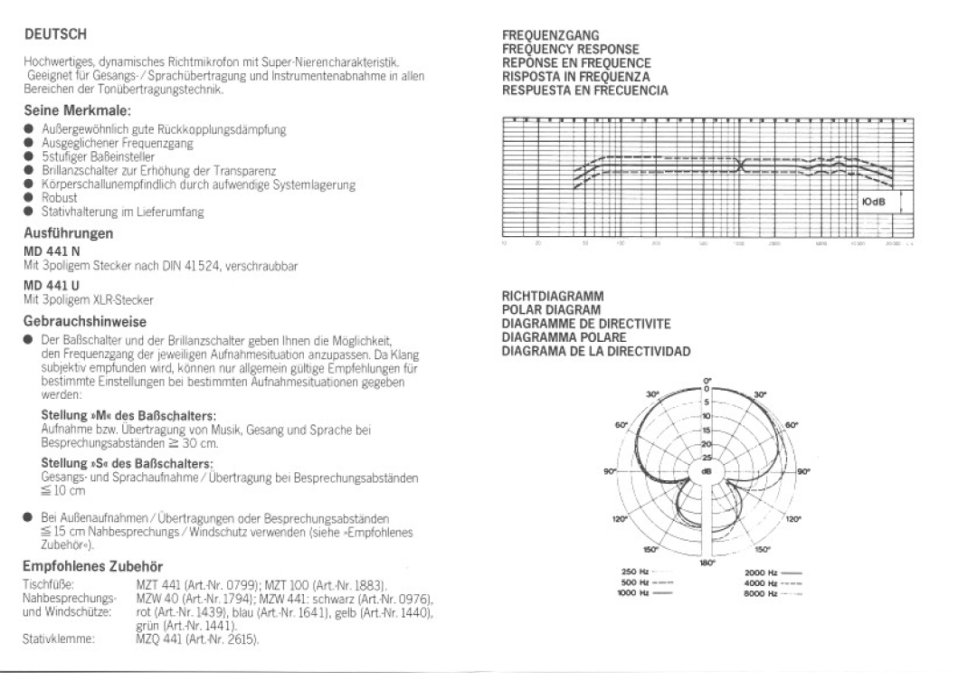 Sennheiser MD 441 manual 