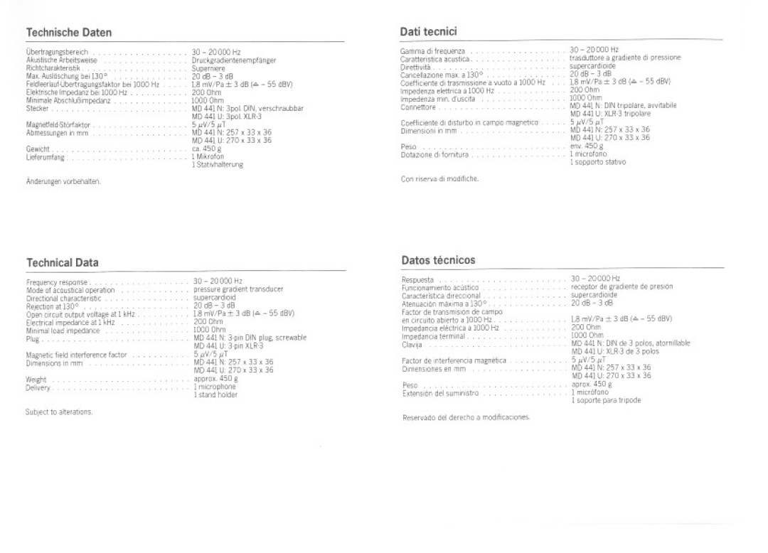 Sennheiser MD 441 manual 