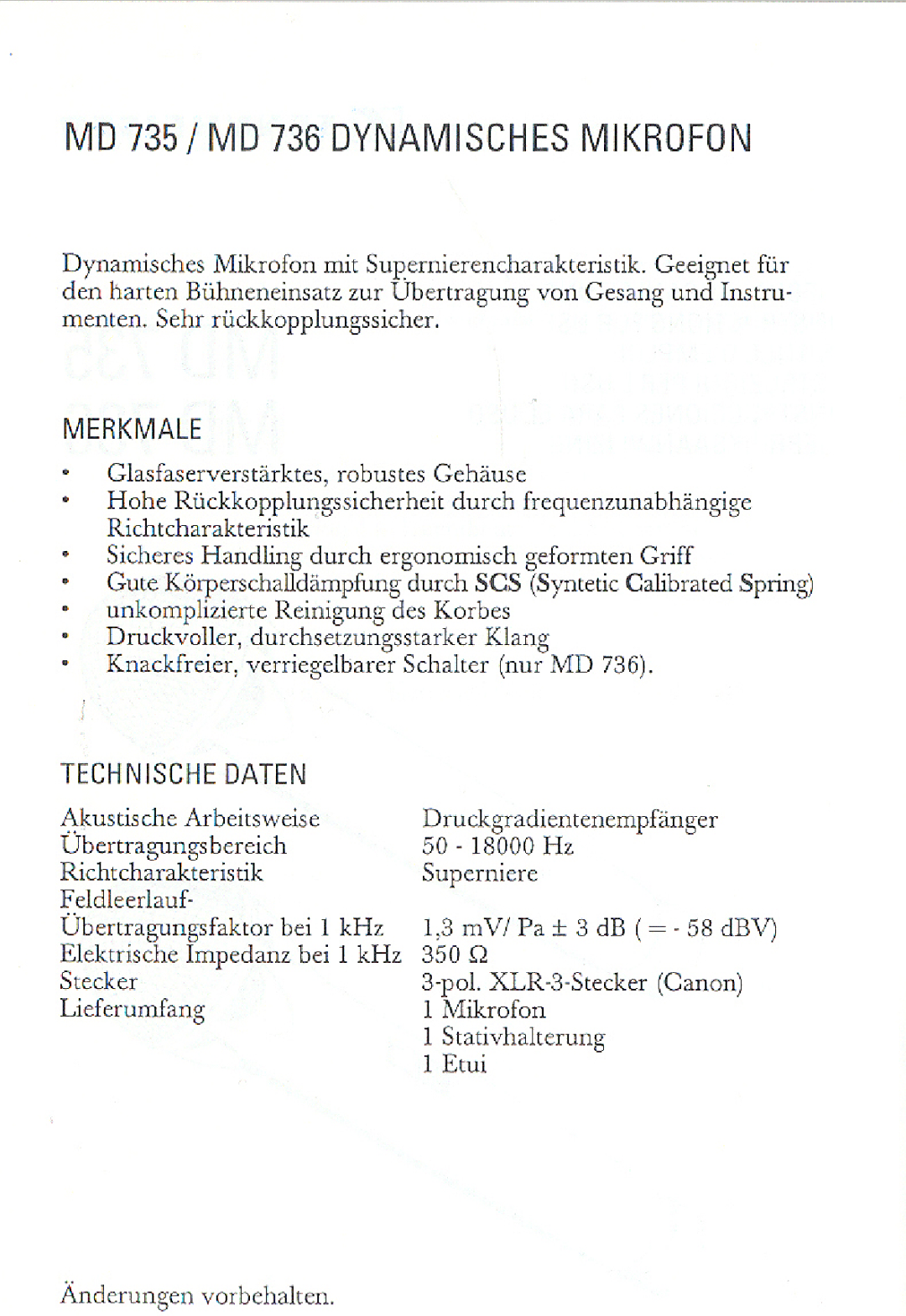 Sennheiser MD 735 manual 