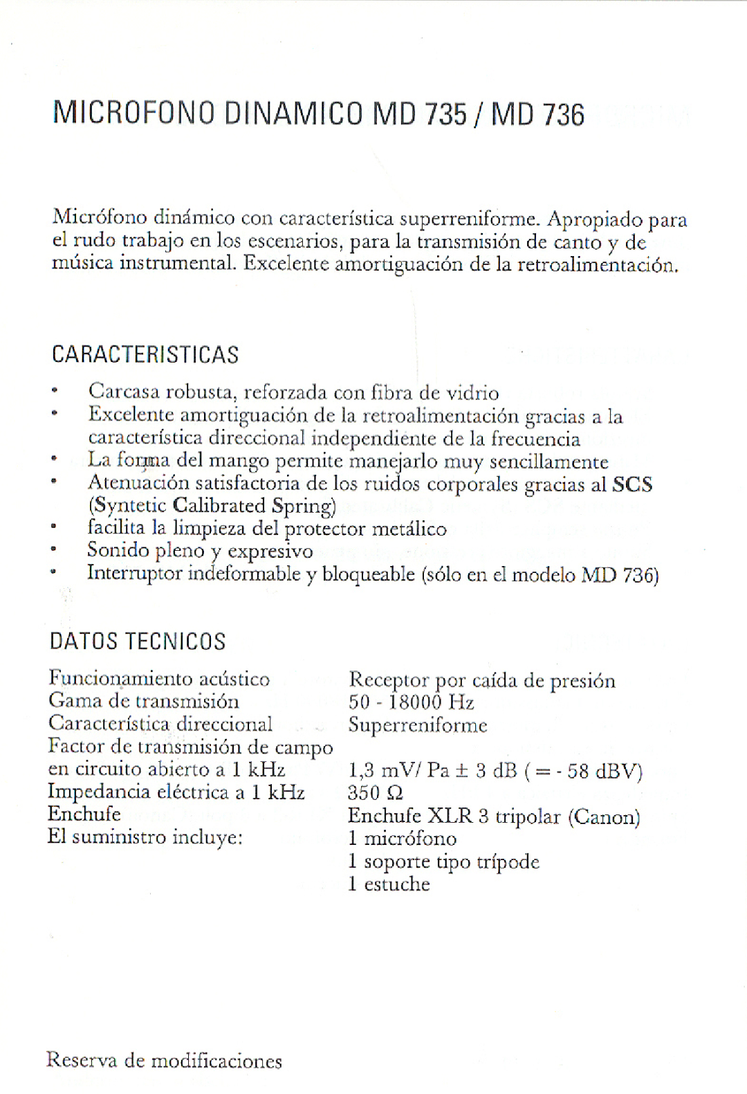 Sennheiser MD 735 manual 