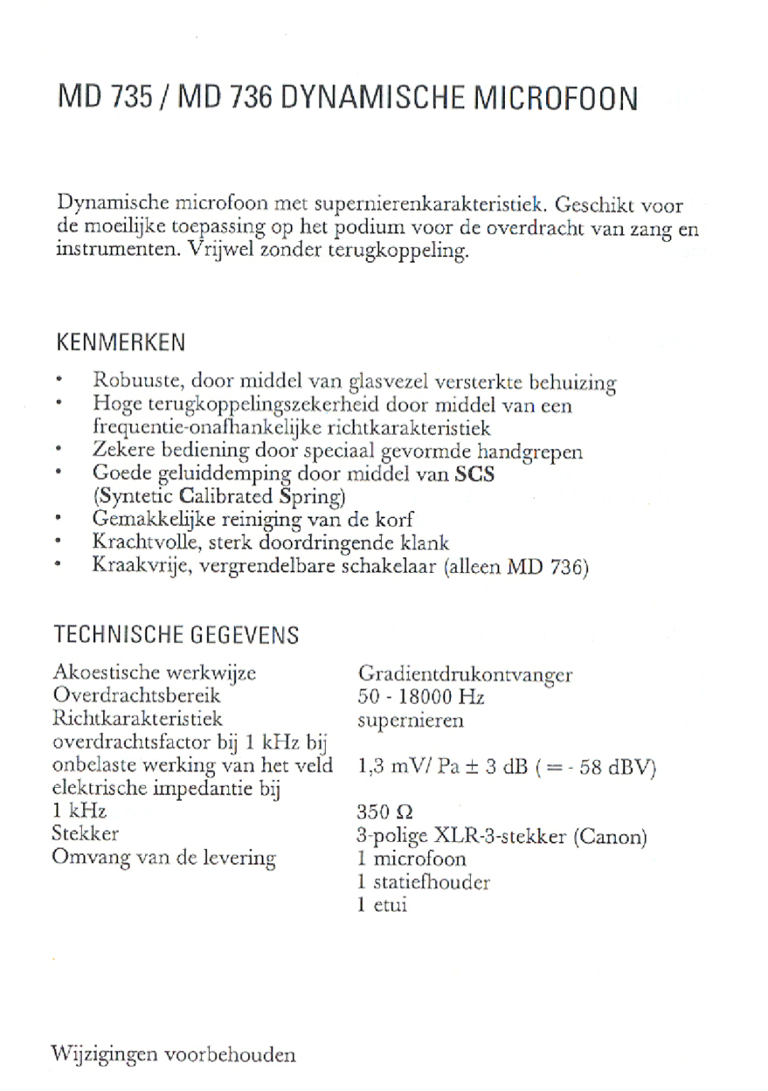 Sennheiser MD 735 manual 