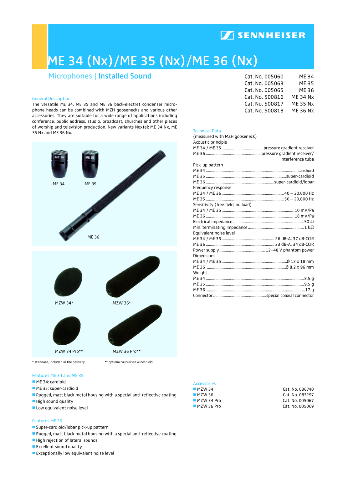 Sennheiser dimensions ME 34 Nx/ME 35 Nx/ME 36 Nx 