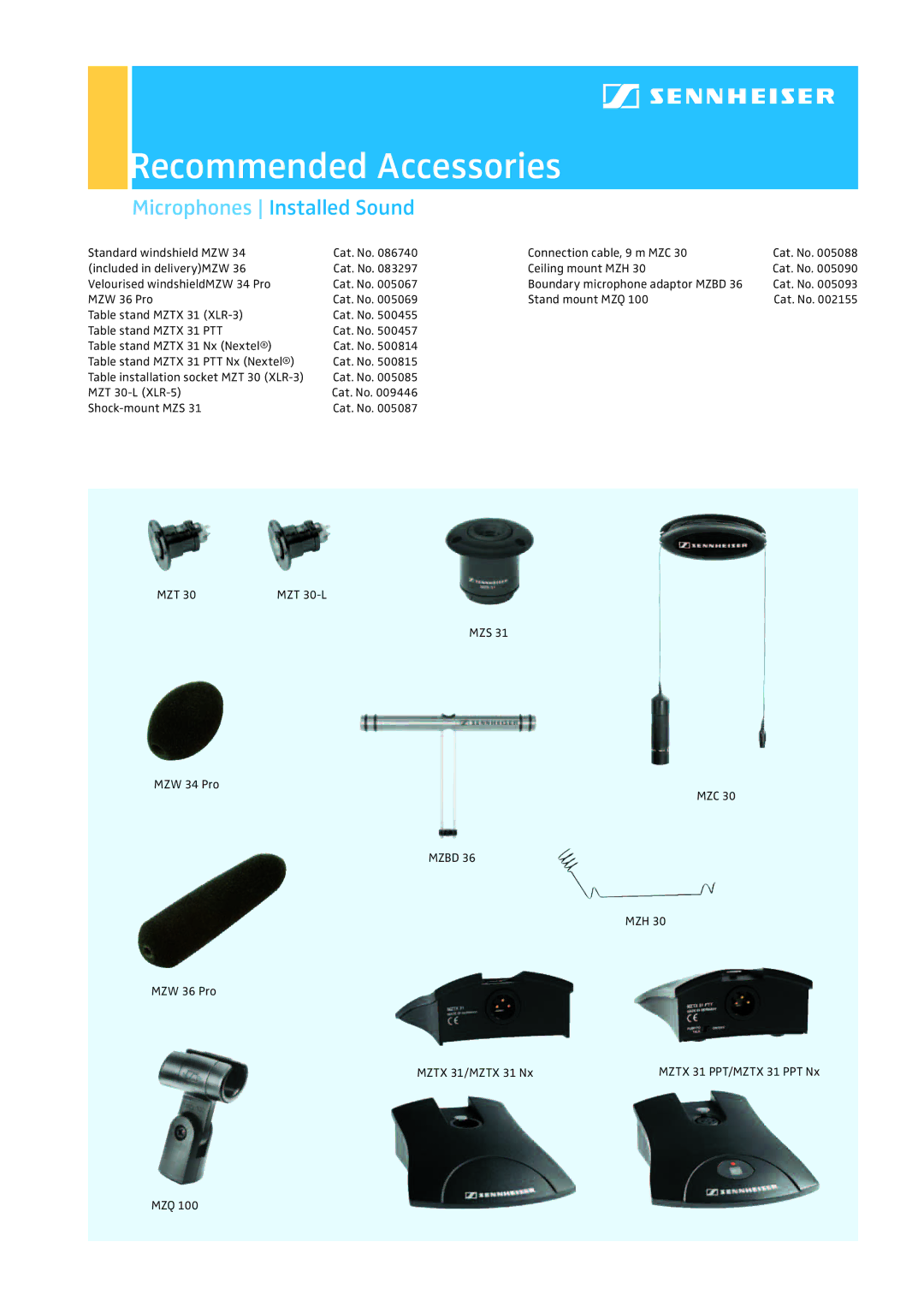 Sennheiser ME 36, ME 35, ME 34 dimensions Recommended Accessories 