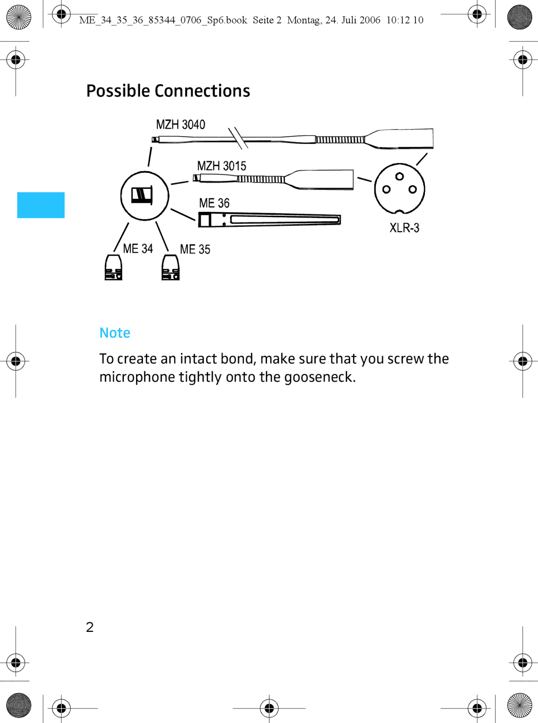 Sennheiser ME 36, ME 35 instruction manual Possible Connections 