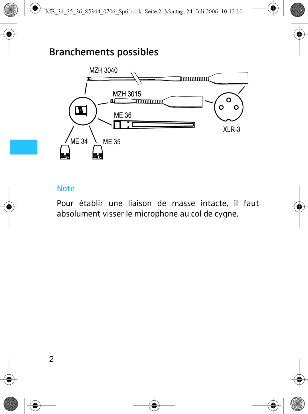 Sennheiser ME 36, ME 35 instruction manual Branchements possibles 