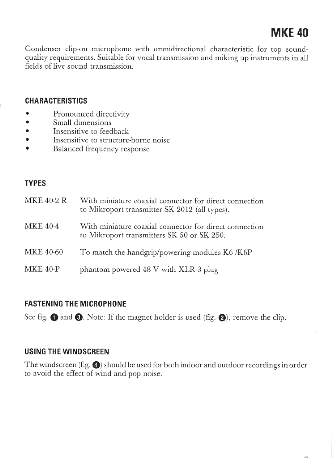 Sennheiser MKE 40 manual 