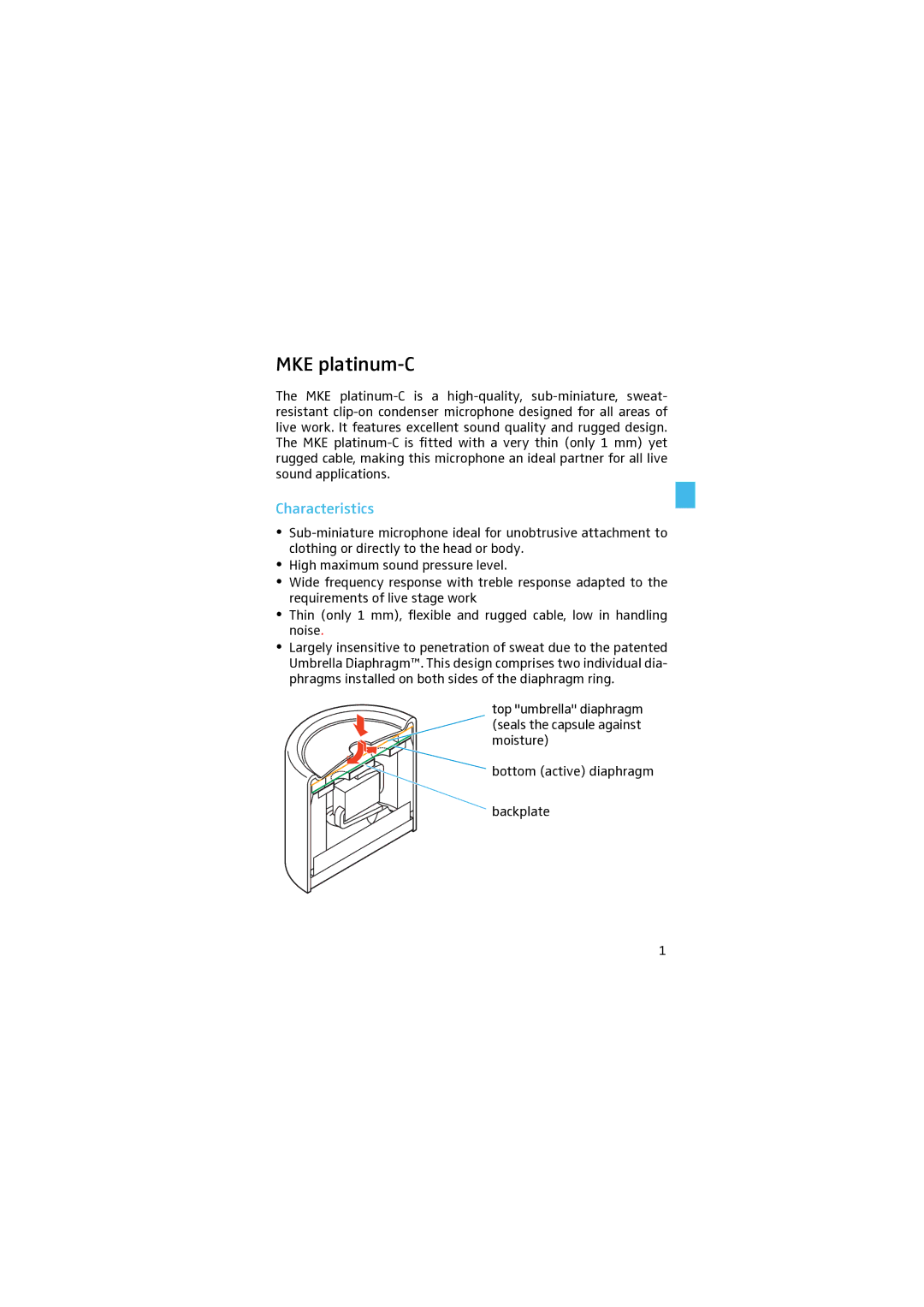 Sennheiser MKE platinum-C manual Characteristics 