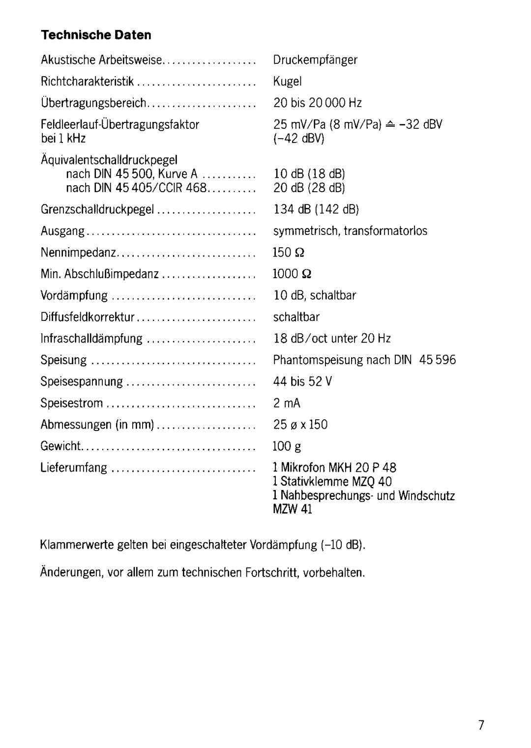 Sennheiser MKH 20 P 48 manual 