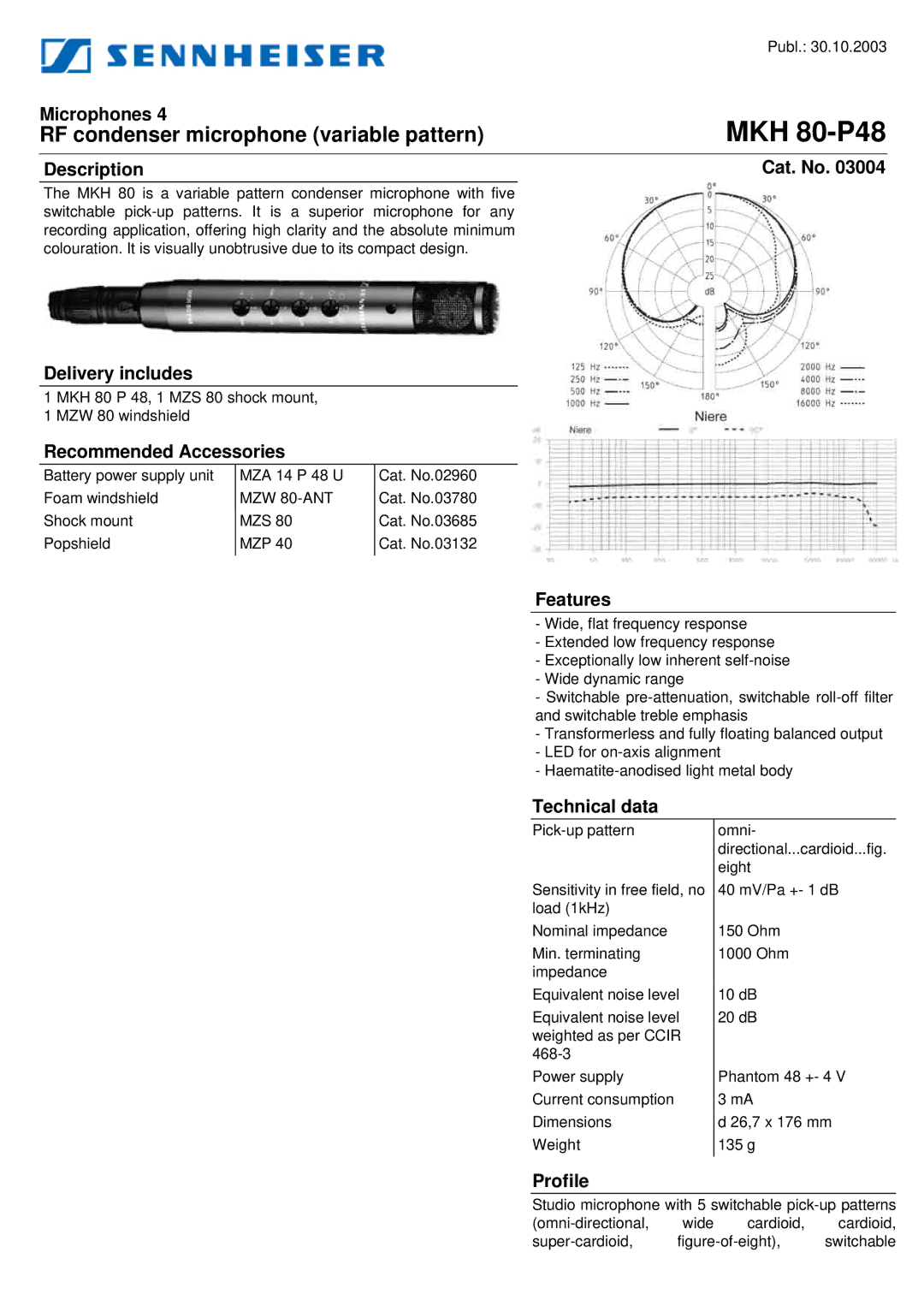 Sennheiser MKH 80-P48 dimensions 