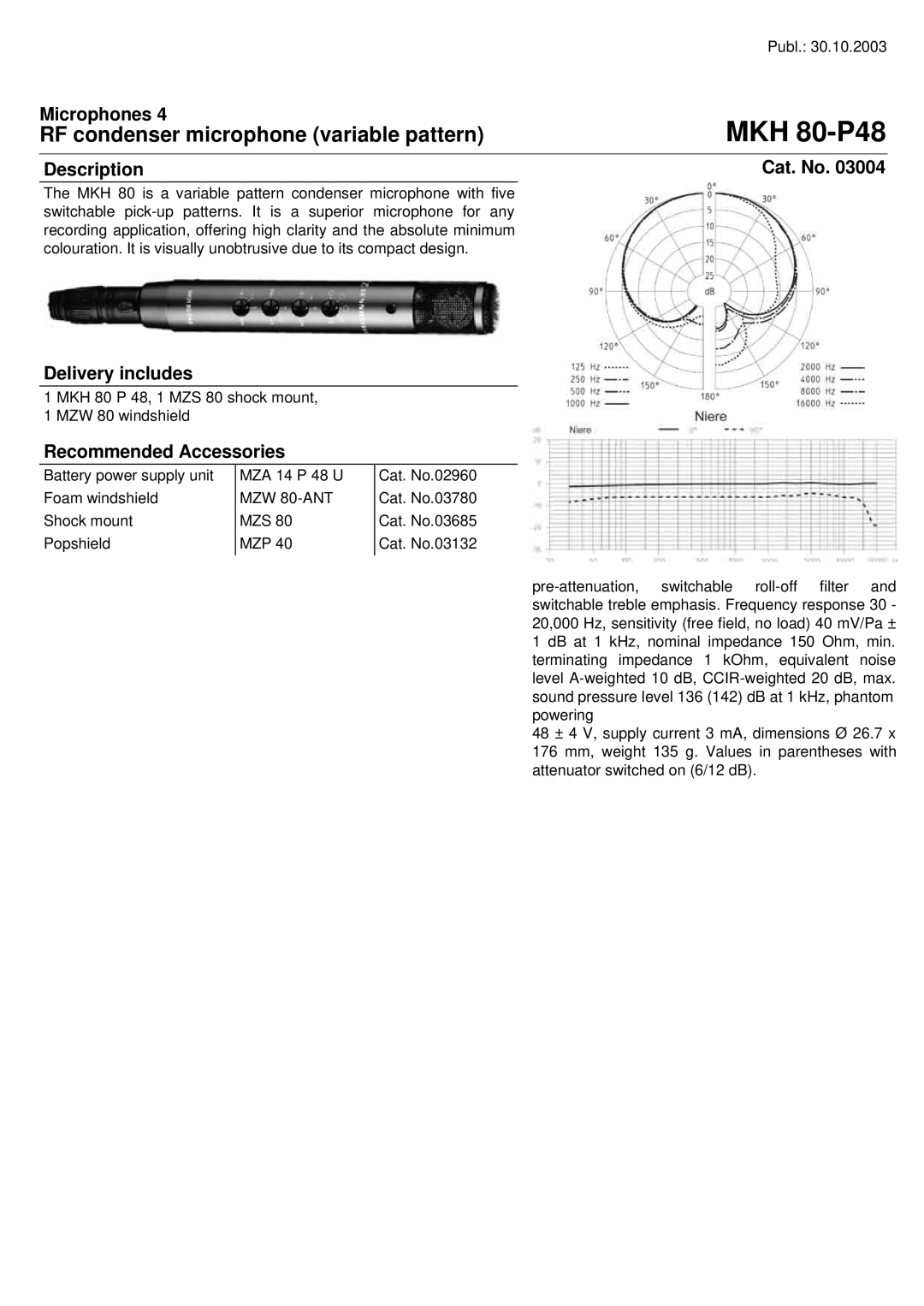 Sennheiser MKH 80-P48 dimensions 