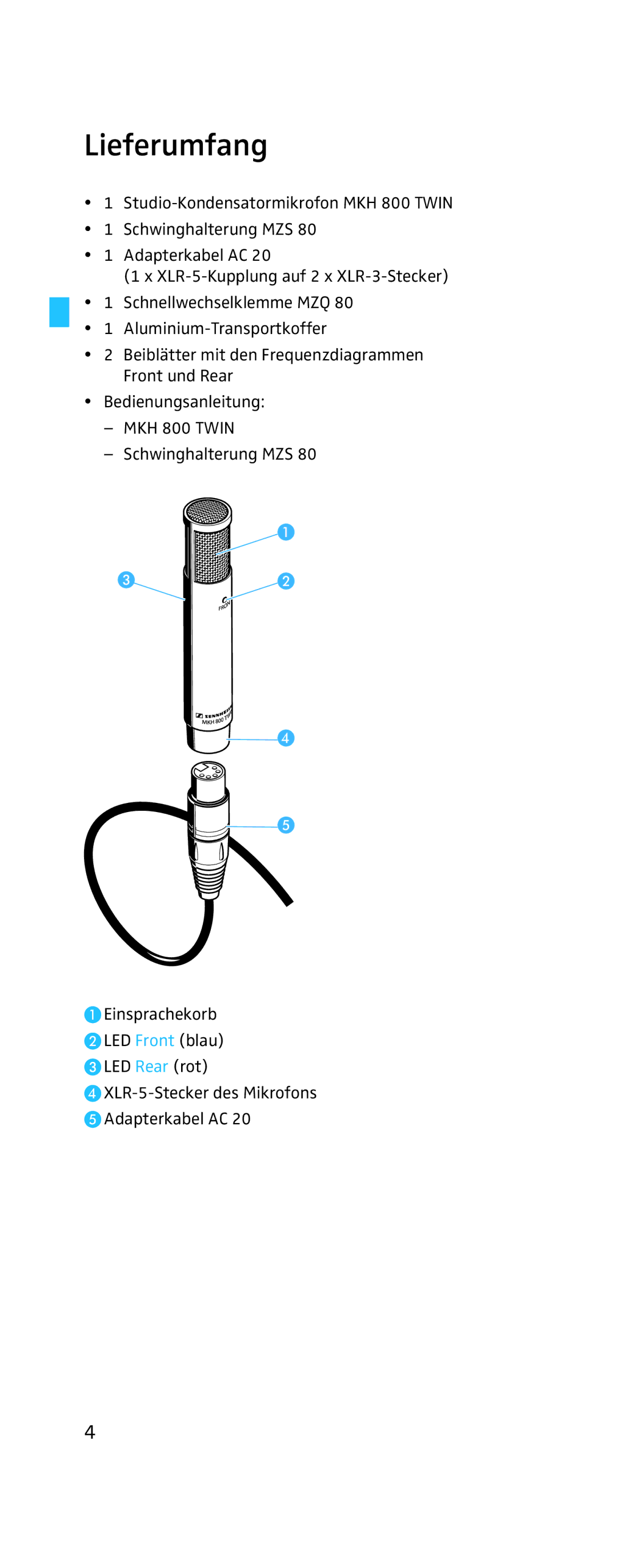 Sennheiser MKH 800 Twin manual Lieferumfang 