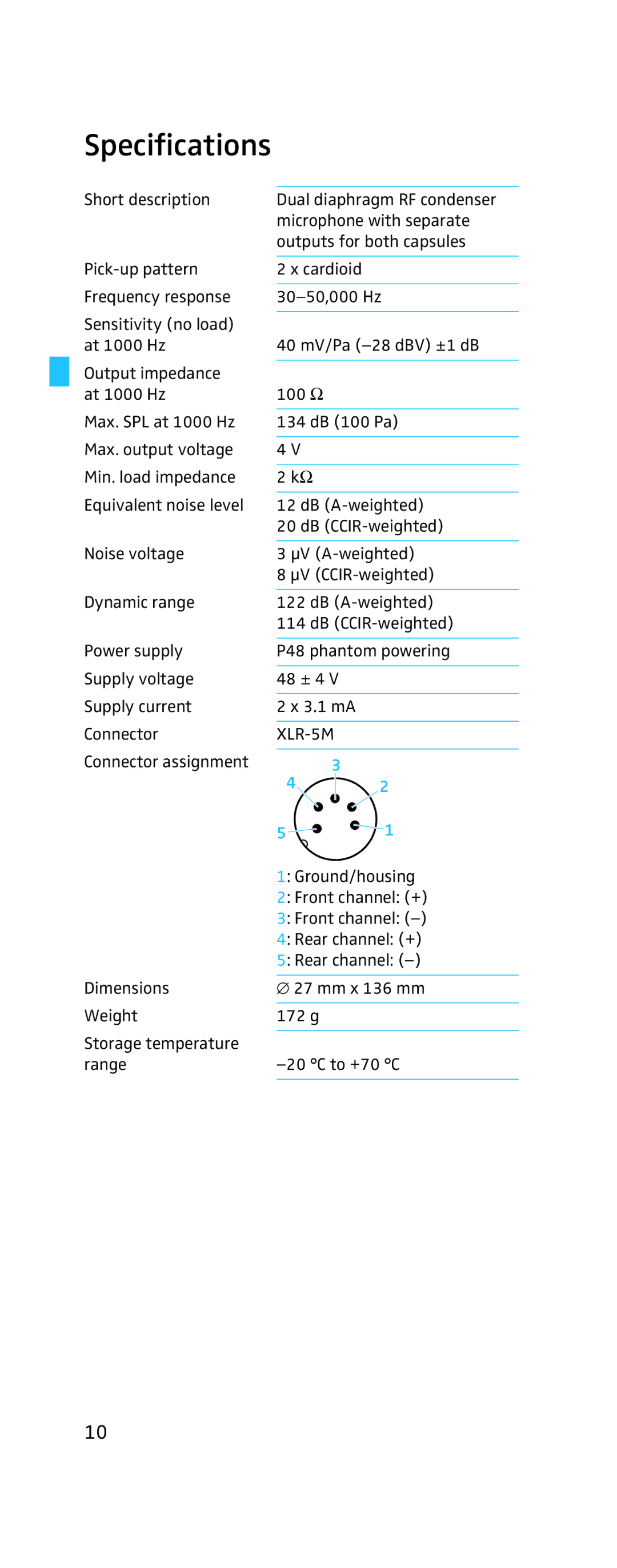 Sennheiser MKH-800 manual Specifications 