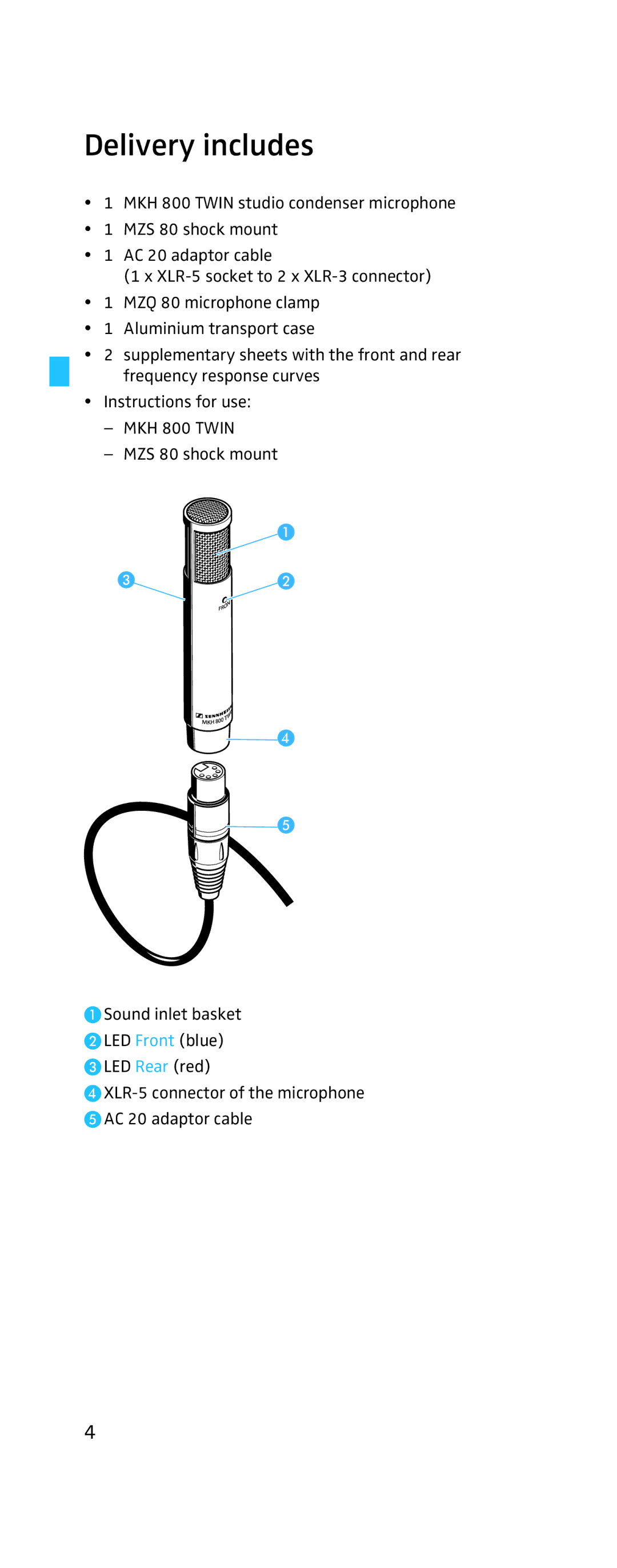 Sennheiser MKH-800 manual Delivery includes 