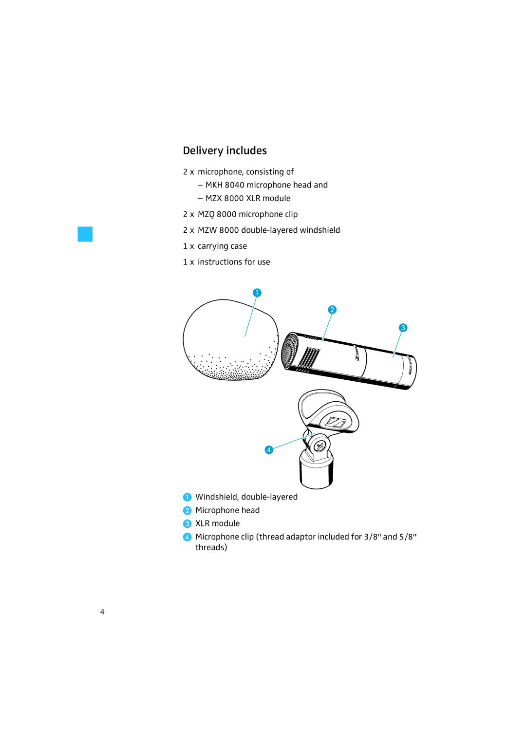 Sennheiser MKH 8000 manual Delivery includes 