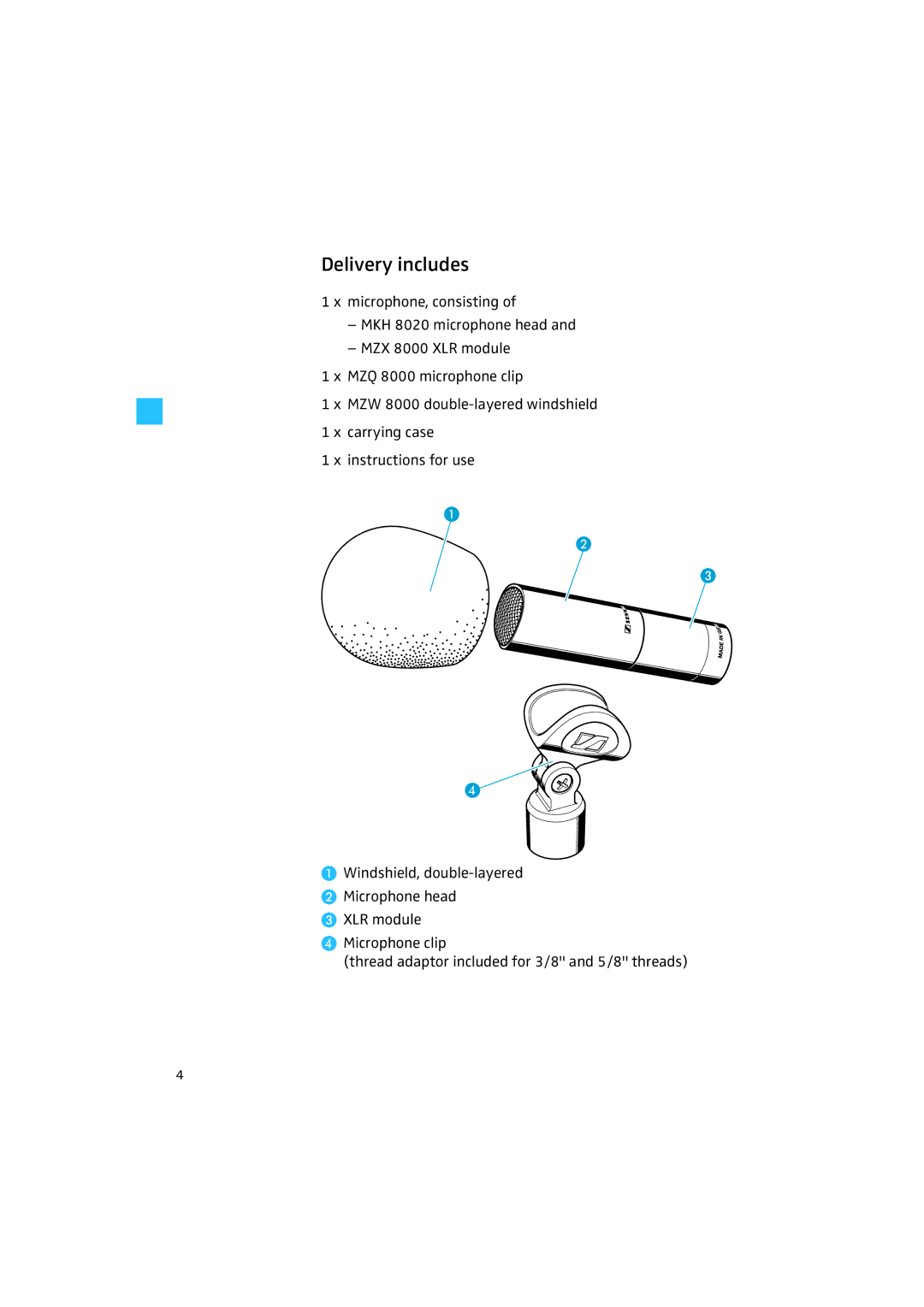 Sennheiser MKH 8020 manual Delivery includes 