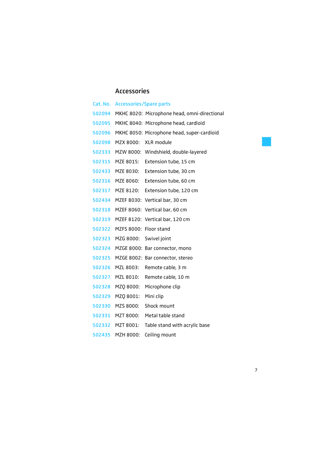 Sennheiser MKH 8020 manual Accessories 