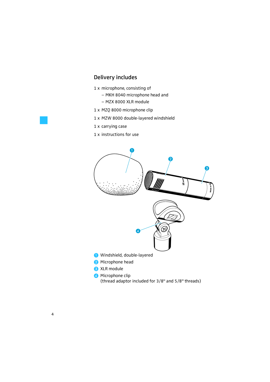 Sennheiser MKH 8040 manual Delivery includes 