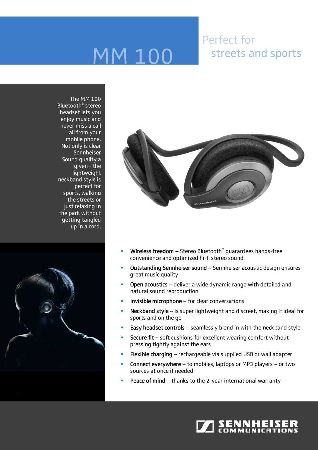 Sennheiser MM 100 warranty Perfect for streets and sports 