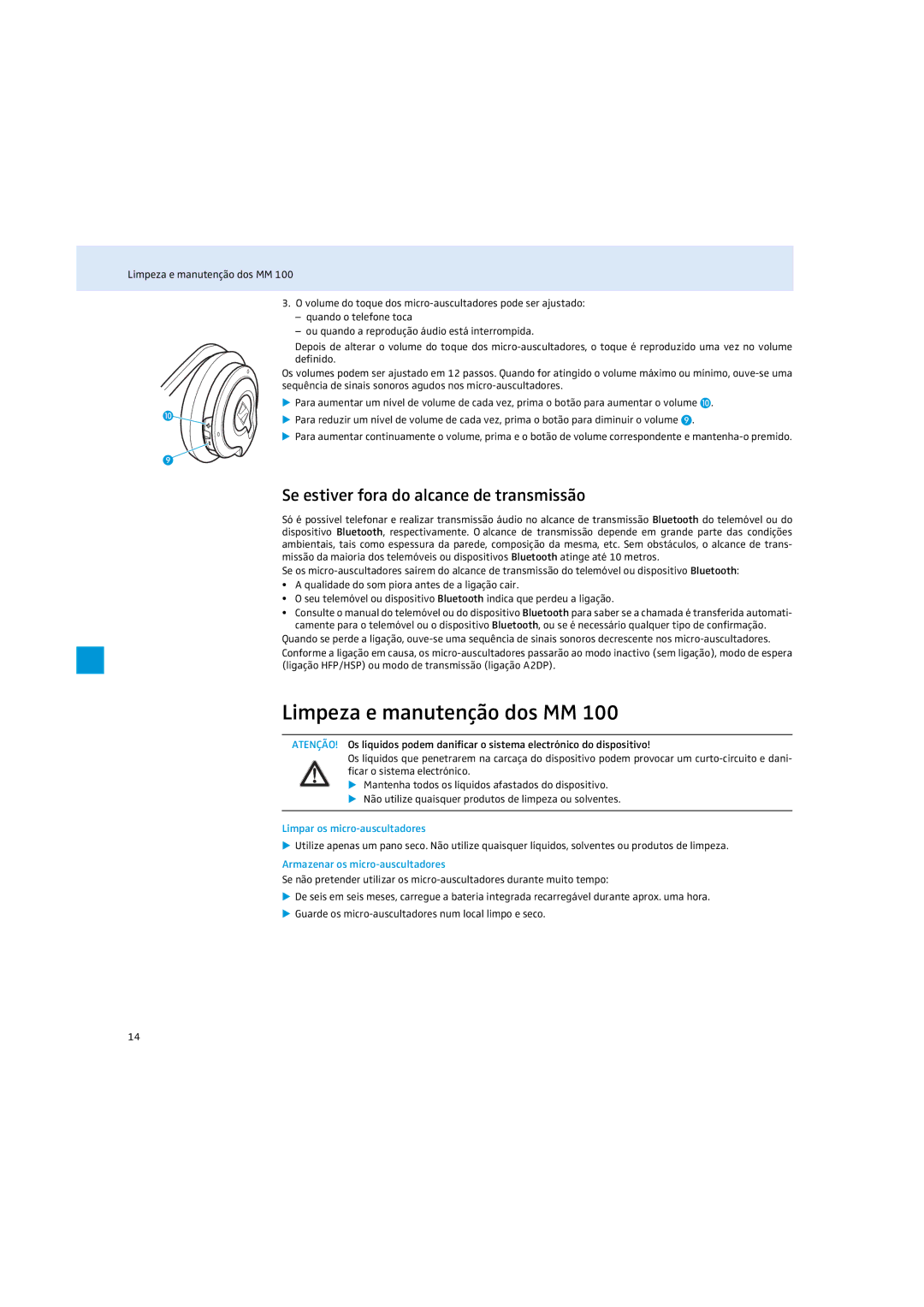 Sennheiser MM 100 Limpeza e manutenção dos MM, Se estiver fora do alcance de transmissão, Limpar os micro-auscultadores 