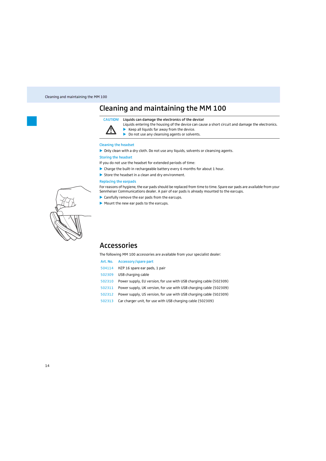 Sennheiser MM 100 instruction manual Cleaning and maintaining the MM, Accessories 