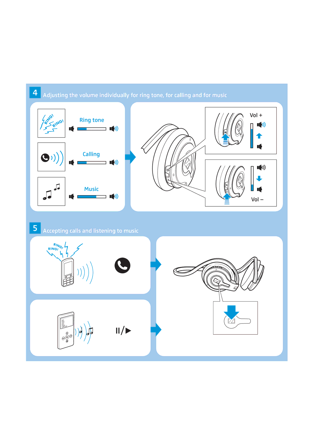 Sennheiser MM 100 instruction manual Accepting calls and listening to music 