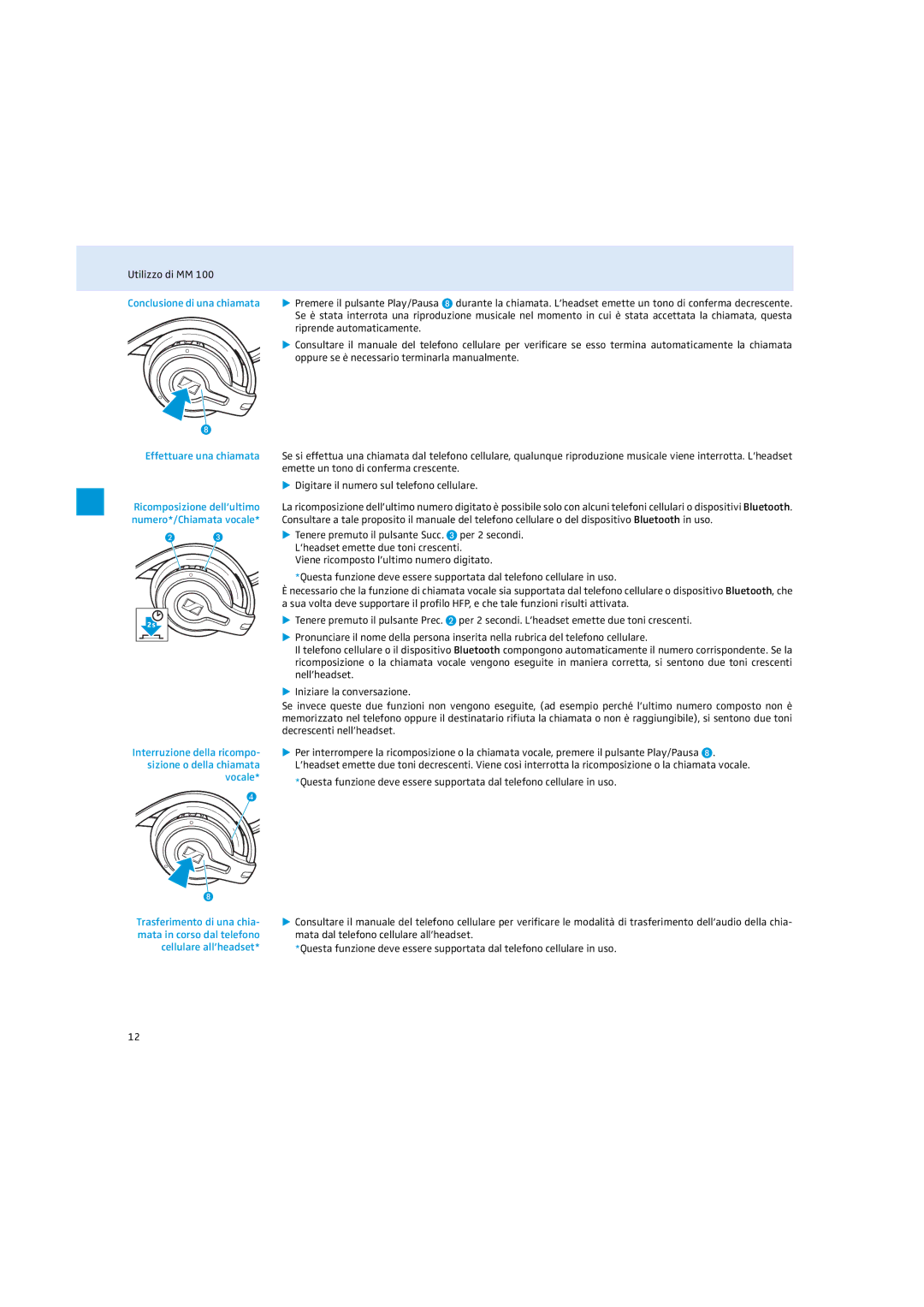 Sennheiser MM 100 instruction manual Interruzione della ricompo- sizione o della chiamata vocale 