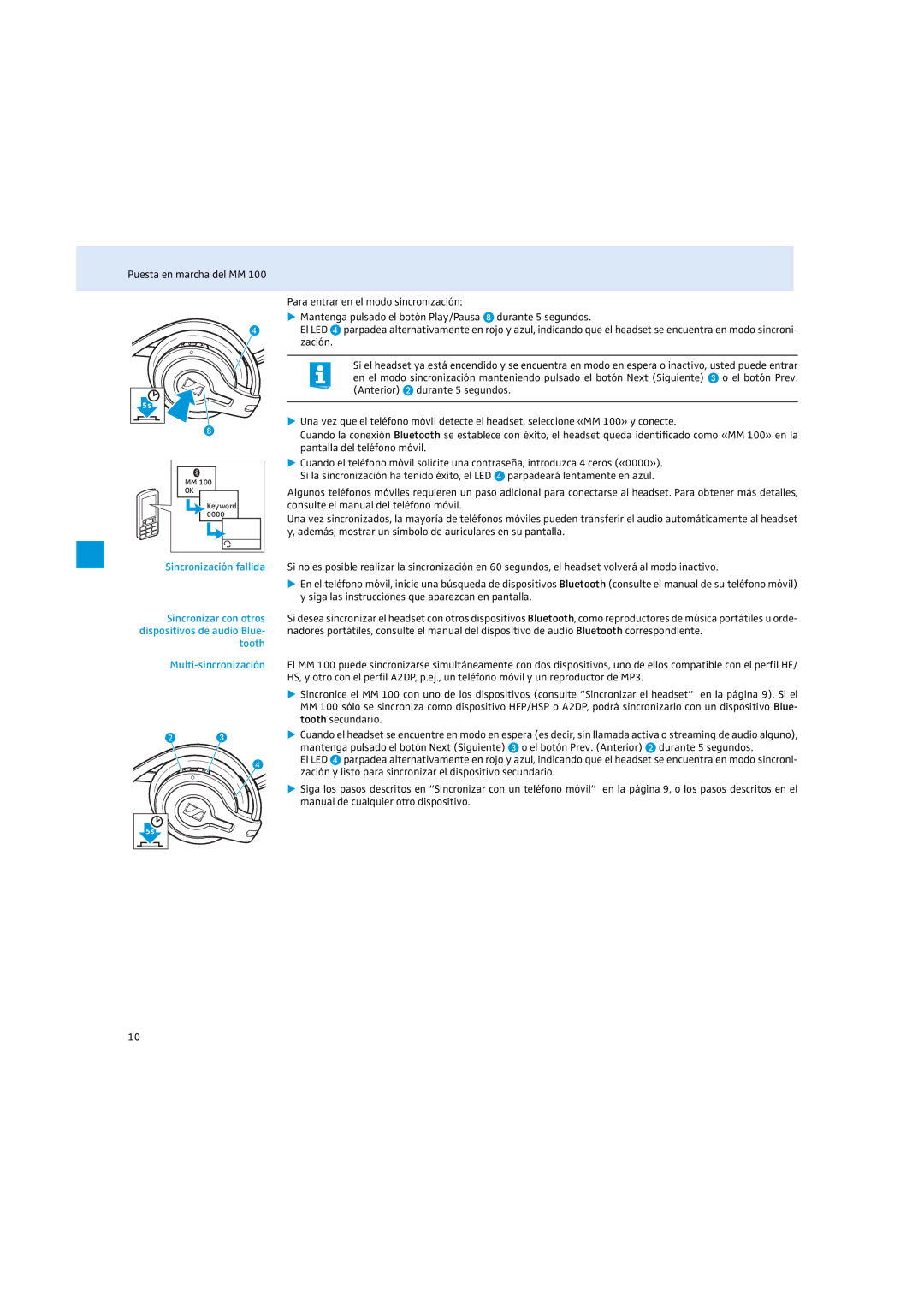 Sennheiser MM 100 instruction manual El botón Prev 