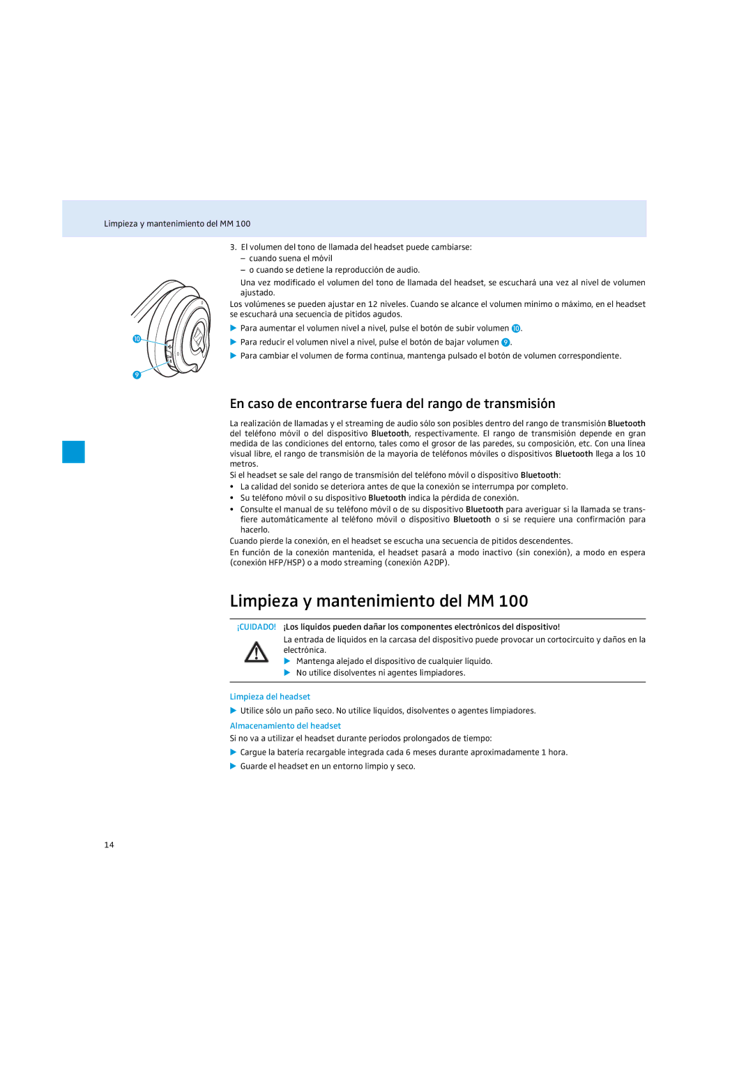 Sennheiser MM 100 instruction manual Limpieza y mantenimiento del MM, En caso de encontrarse fuera del rango de transmisión 