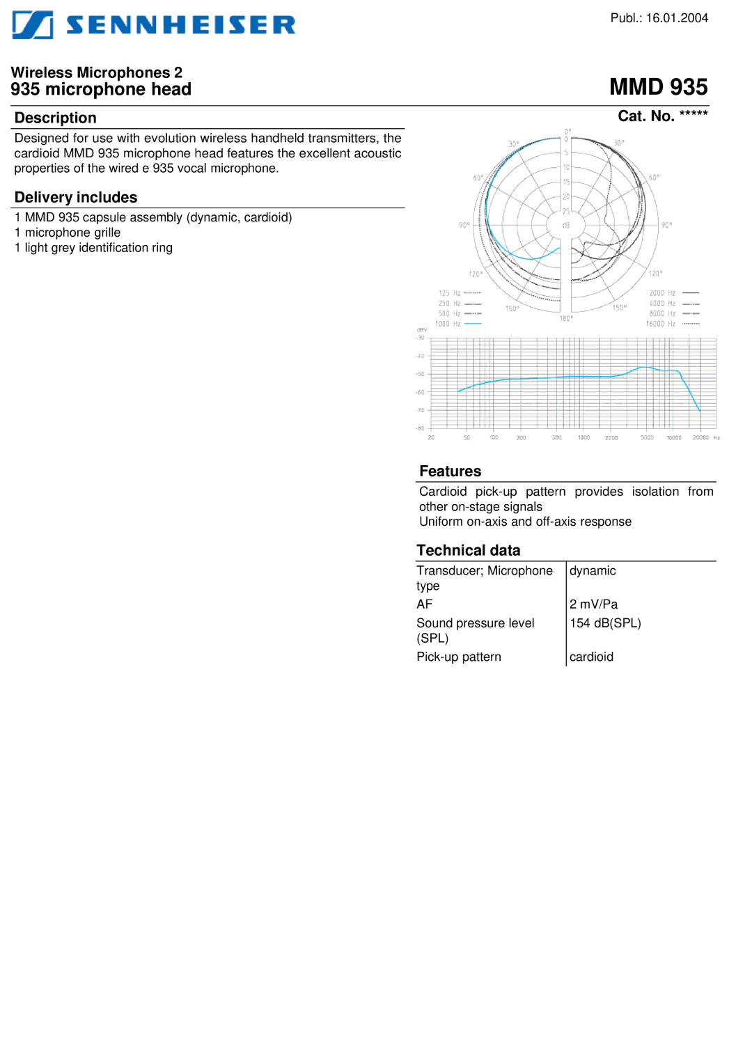 Sennheiser MMD 935 manual Mmd, Microphone head 