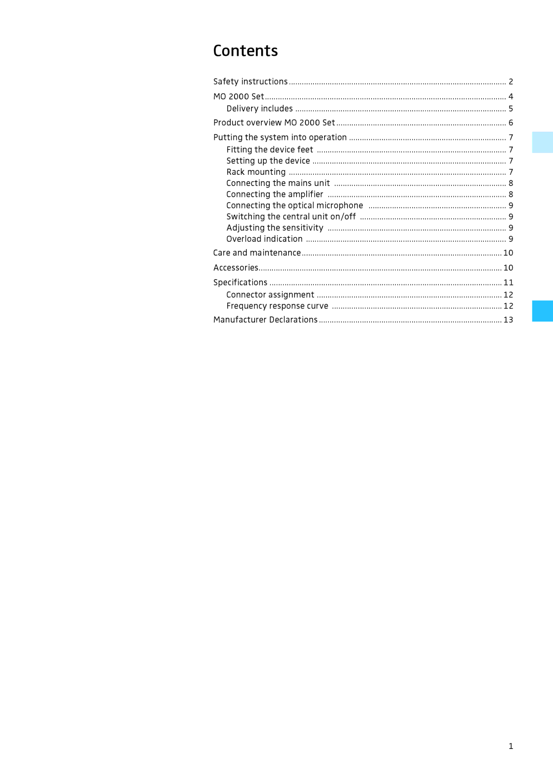 Sennheiser MO 2000 Set instruction manual Contents 