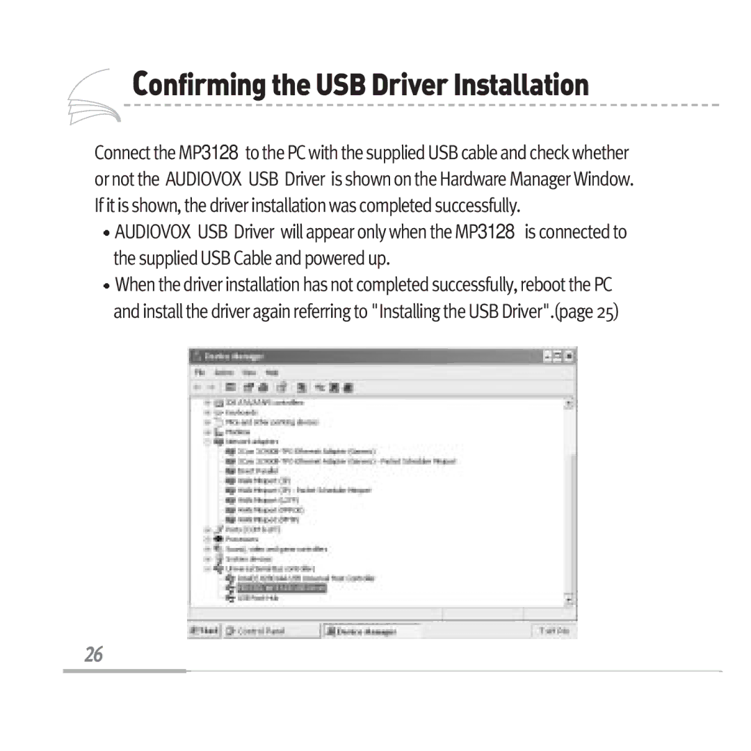 Sennheiser MP3128 manual ConfirmingtheUSBDriverInstallation 