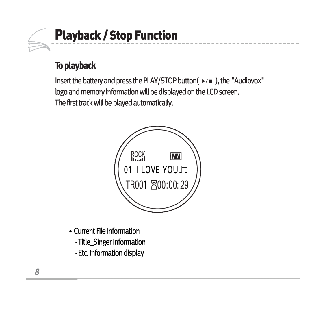 Sennheiser MP3128 manual Playback/StopFunction, To playback, The first track will be played automatically 